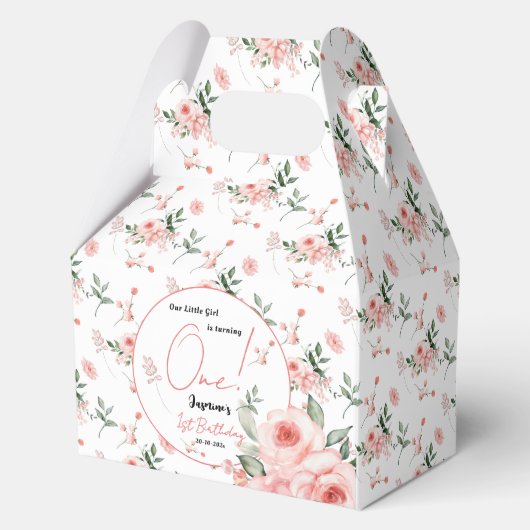 水エレガント色ピンクローズガール1st誕生日 フェイバーボックス (正面)