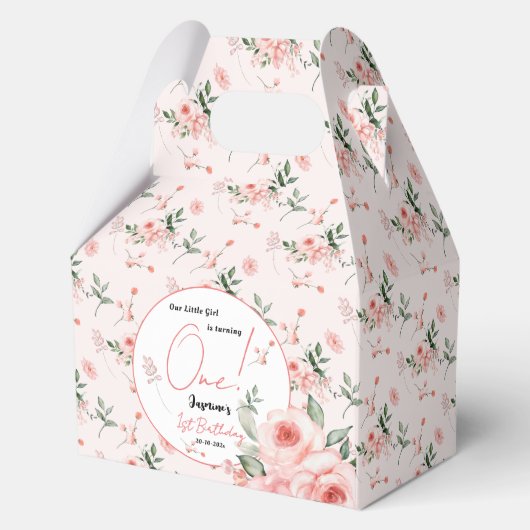 水エレガント色ピンクローズガール1st誕生日 フェイバーボックス (正面)