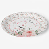 水エレガント色ピンクローズガール1st誕生日 ペーパープレート (アングル)