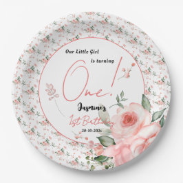 水エレガント色ピンクローズガール1st誕生日 ペーパープレート