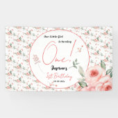 水エレガント色ピンクローズガール1st誕生日 横断幕 (横)