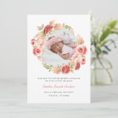 水エレガント色ピンクローズフローラフォト誕生 案内状 (スタンド正面)