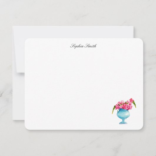 水エレガント色ピンクローズフローラフラット サンキューカード (正面)