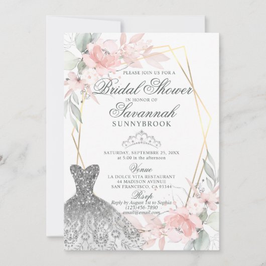水エレガント色ピンクローズブライダルシャワーインビタット 招待状 (正面)