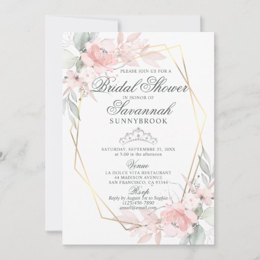 水エレガント色ピンクローズブライダルシャワーインビタット 招待状 (正面)