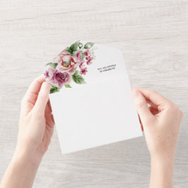 水エレガント色ピンクローズブーケ結婚ス オールインワン招待状