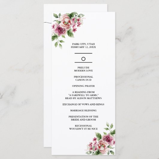 水エレガント色ピンクローズブーケ結婚ス プログラム (正面/裏面)