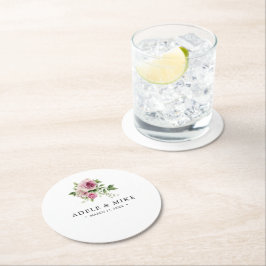 水エレガント色ピンクローズブーケ結婚ス ラウンドペーパーコースター