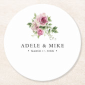 水エレガント色ピンクローズブーケ結婚ス ラウンドペーパーコースター (正面)