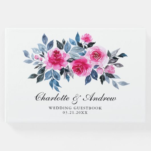 水エレガント色ピンクローズ結婚ズ ゲストブック (正面)