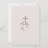 水エレガント色ピンク牡丹ベビーバプティスクロス 招待状 (裏面)