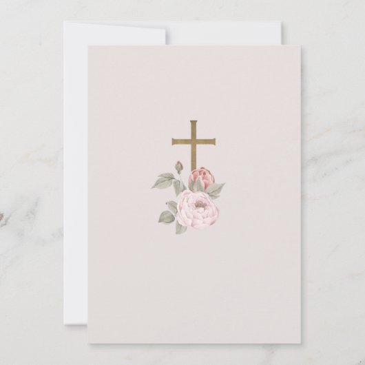 水エレガント色ピンク牡丹ベビーバプティスクロス 招待状 (裏面)