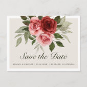 水エレガント色ピンク赤いバラの日付を保存 案内ポストカード (正面)