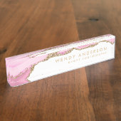 水エレガント色ピンク金ゴールドグリッター瑪瑙 デスクネームプレート (側面)