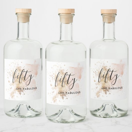 水エレガント色ピンク金ゴールド50誕生日スクリプト リキュールボトルラベル (ボトル)