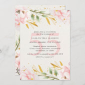 水エレガント色ピンク&金ゴールド55th誕生日パーティー 招待状 (正面/裏面)