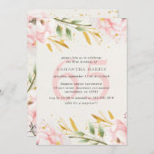 水エレガント色ピンク&金ゴールド65th誕生日パーティー 招待状 (正面/裏面)