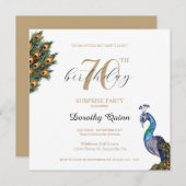 水エレガント色ピーコックサプライズ誕生日パーティー 招待状 (正面/裏面)