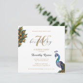 水エレガント色ピーコックサプライズ誕生日パーティー 招待状 (スタンド正面)