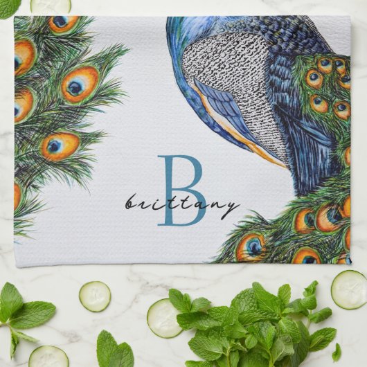 水エレガント色ピーコックモノグラム キッチンタオル (折り畳み)