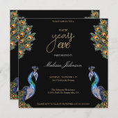 水エレガント色ピーコック大晦日パーティー 招待状 (正面/裏面)