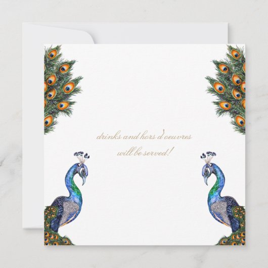 水エレガント色ピーコック大晦日パーティー 招待状 (裏面)