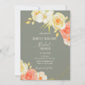 水エレガント色ピーチバラ&セージグリーンフローラ 招待状 (正面)