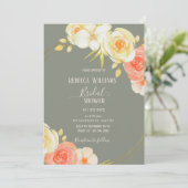 水エレガント色ピーチバラ&セージグリーンフローラ 招待状 (スタンド正面)