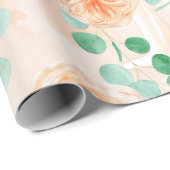 水エレガント色ピーチフローラグリーンユーカリ ラッピングペーパー (ロールコーナー)