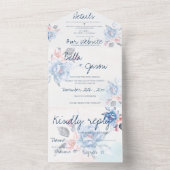水エレガント色ピーチフローラスクリプ結婚ト オールインワン招待状 (内側)