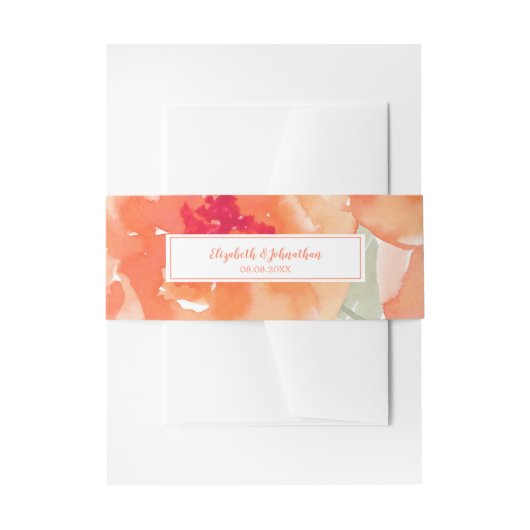 水エレガント色ピーチ牡丹フローラ結婚ズ 招待状ベリーバンド (正面例)