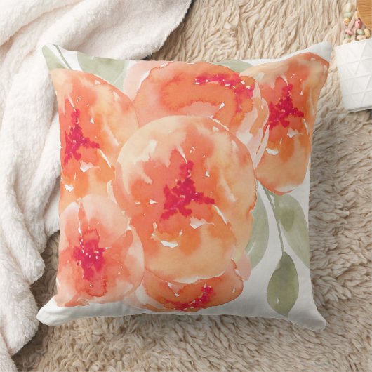 水エレガント色ピーチ牡丹フローラ クッション (ブランケット)
