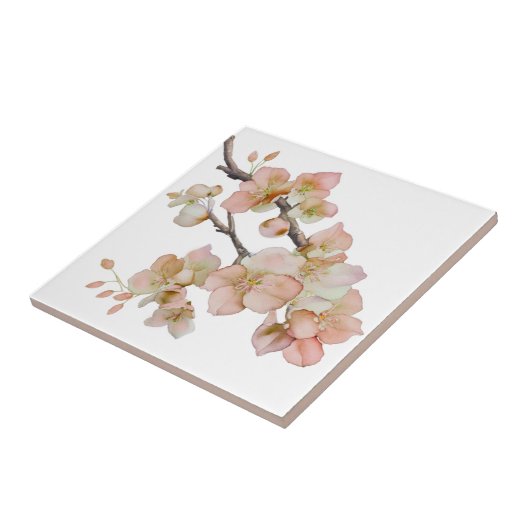 水エレガント色ピーチ花模様 タイル (側面)