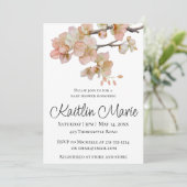 水エレガント色ピーチ花模様 招待状 (スタンド正面)