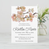 水エレガント色ピーチ花模様 招待状 (スタンド正面)