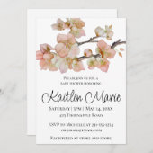 水エレガント色ピーチ花模様 招待状 (正面/裏面)