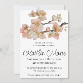 水エレガント色ピーチ花模様 招待状