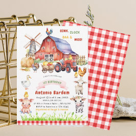 水エレガント色ファームベビー1st誕生日 招待状