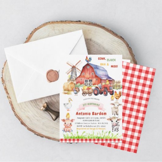 水エレガント色ファームベビー2st誕生日 招待状