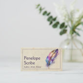 水エレガント色フェザー書き手と作家 名刺 (スタンド正面)