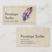 水エレガント色フェザー書き手と作家 名刺 (正面/裏面)