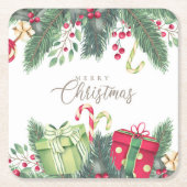 水エレガント色フェスティバル装飾クリスマス スクエアペーパーコースター (正面)