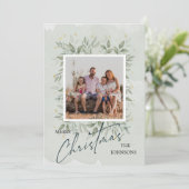 水エレガント色フォトクパーソナライズされたリスマス シーズンカード (スタンド正面)