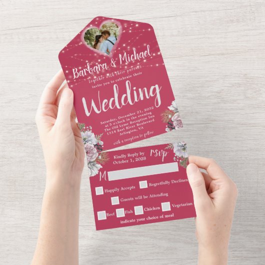 水エレガント色フォトロマンチック オールインワン招待状 (貼ってはがせる)