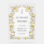 水エレガント色フラワーウェルカムリハーサルディナー アクリルサイン (正面)