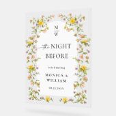 水エレガント色フラワーウェルカムリハーサルディナー アクリルサイン (傾斜)