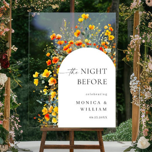 水エレガント色フラワーウェルカムリハーサルディナー アクリルサイン