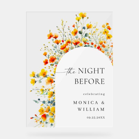 水エレガント色フラワーウェルカムリハーサルディナー アクリルサイン (正面)