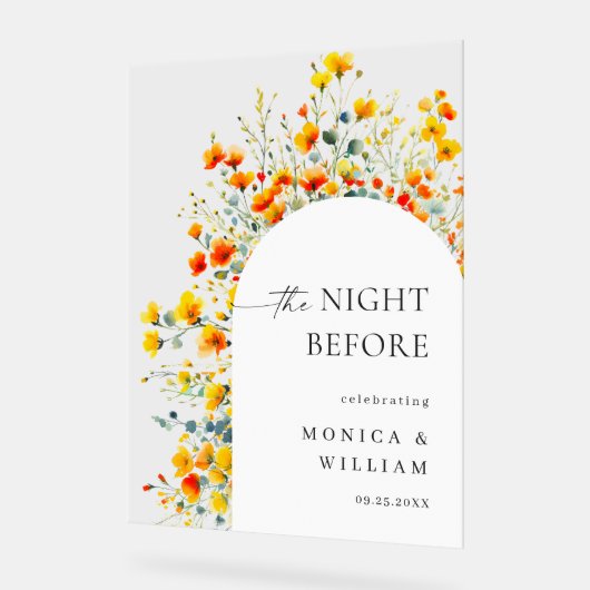 水エレガント色フラワーウェルカムリハーサルディナー アクリルサイン (傾斜)