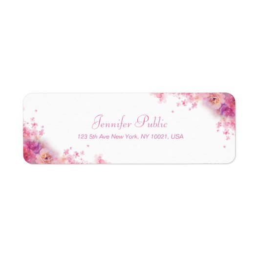 水エレガント色フラワー手書きスクリプト文字 ラベル (正面)